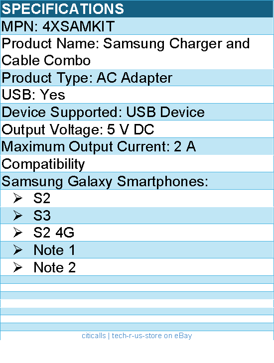 4Xem 4XSAMKIT 6ft Samsung Cable and Wall Charger kit - 5 V DC - 2 A