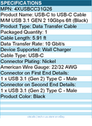4Xem 4XUSBCC31G26 USB-C to USB-C Cable M/M USB 3.1 GEN 2 10Gbps 6ft (Black)