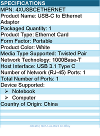 4Xem 4XUSBCETHERNET USB-C to Ethernet Adaptor - Compact  - White