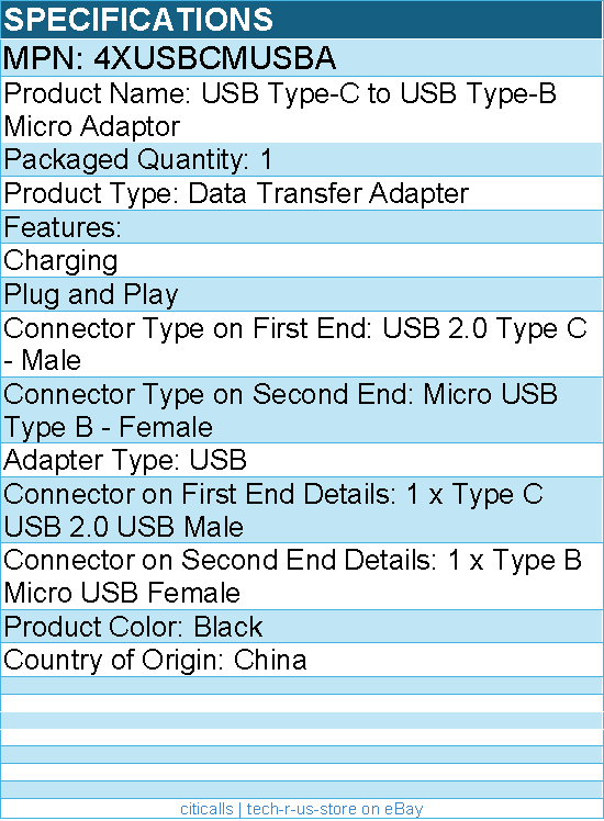 4Xem 4XUSBCMUSBA USB Type-C to USB Type-B Micro Adaptor - Black