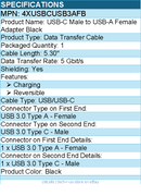 4Xem 4XUSBCUSB3AFB USB-C Male to USB-A Female Adapter - Reversible - Black