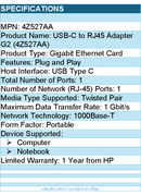 HP 4Z527AA USB-C to RJ45 Adapter G2 - USB Type C - 1 Gbit/s Data Transfer Rate