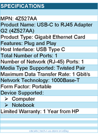 HP 4Z527AA USB-C to RJ45 Adapter G2 - USB Type C - 1 Gbit/s Data Transfer Rate
