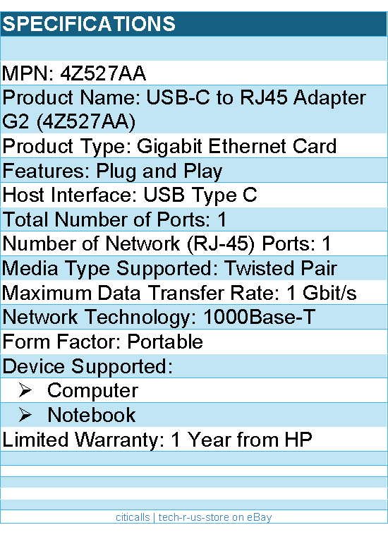 HP 4Z527AA USB-C to RJ45 Adapter G2 - USB Type C - 1 Gbit/s Data Transfer Rate