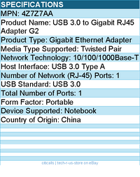 HP 4Z7Z7AA USB 3.0 to Gigabit RJ45 Adapter G2 - USB 3.0 Type A - 1 Port(s)