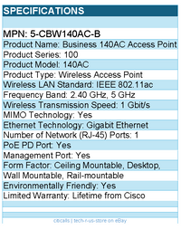 Cisco 5-CBW140AC-B 140AC IEEE 802.11ac 1 Gbit/s Wireless Access Point