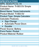 Texas Instruments 503SV/FC/3L1/A TI-503 SV Simple Calculator