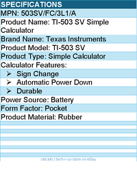 Texas Instruments 503SV/FC/3L1/A TI-503 SV Simple Calculator