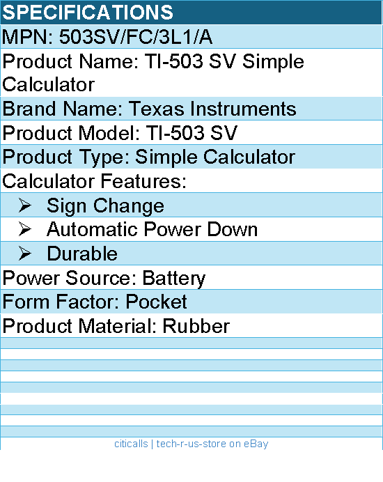 Texas Instruments 503SV/FC/3L1/A TI-503 SV Simple Calculator