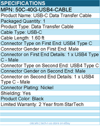 StarTech 50C-40G-USB4-CABLE 50cm (1.6ft) USB4 Cable,USB-IF Certified USB-C Cable