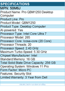 Dell 50M6J Pro QBM1250 Desktop Computer - Intel Core Ultra 7 265 - Micro PC