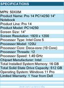 Dell 50XXM Pro 14 PC14250 14" Notebook - Full HD Plus - 60 Hz - Intel Core 5