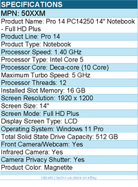 Dell 50XXM Pro 14 PC14250 14" Notebook - Full HD Plus - Intel Core 5 - Magnetite