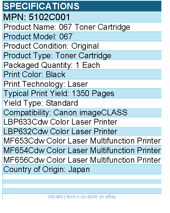 Canon 5102C001 Standard 067 Toner Cartridge - Laser - Black