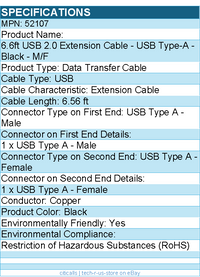 C2G 52107 2m (6.6ft) USB 2.0 Cable - Type USB A Female to Type USB A Male