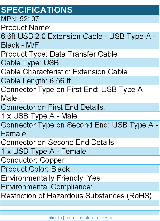 C2G 52107 2m (6.6ft) USB 2.0 Cable - Type USB A Female to Type USB A Male
