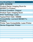 Lexmark 52D0Z0E Imaging Drum - Laser  - for MS/MX71x Printers