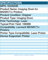 Lexmark 52D0Z0E Imaging Drum - Laser  - for MS/MX71x Printers