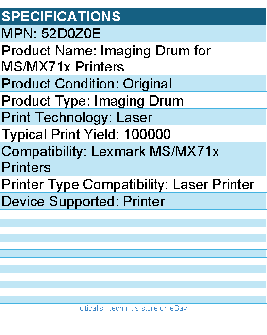 Lexmark 52D0Z0E Imaging Drum - Laser  - for MS/MX71x Printers