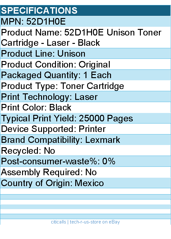 Lexmark 52D1H0E Unison Toner Cartridge - Laser - 25000 Pages - Black