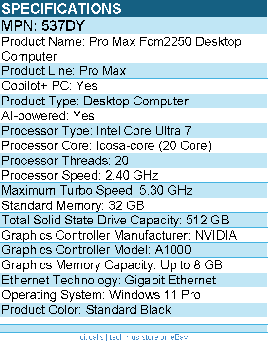 Dell 537DY Pro Max FCM2250 Desktop Computer - Intel Core Ultra 7 265