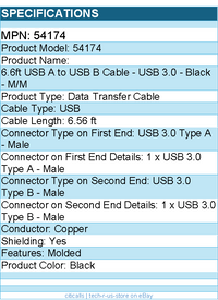 C2G 54174 2m USB 3.0 Cable - USB A to USB B - M/M - Shielding - Black