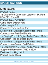 C2G 54400 3ft Ultra High Definition DisplayPort Cable with Latches