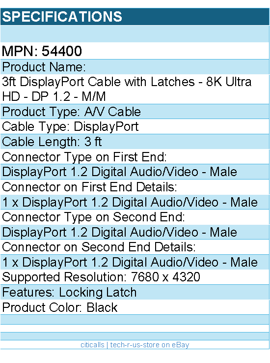 C2G 54400 3ft Ultra High Definition DisplayPort Cable with Latches