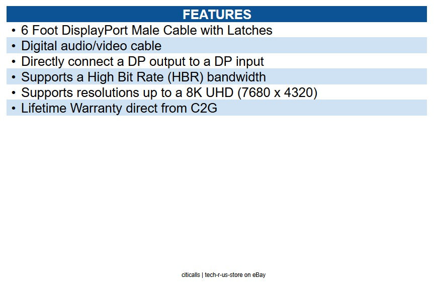 CablesToGo 54401 6' DisplayPort Cable with Latches 8K UHD M/M, Black