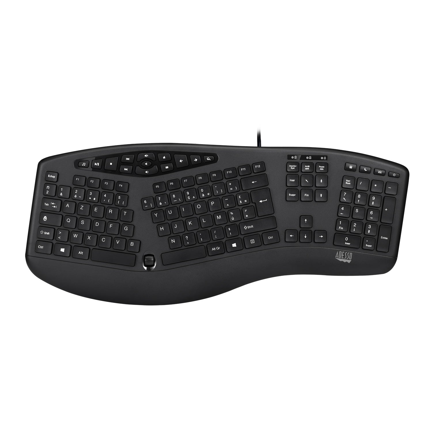 Adesso AKB-160UB TruForm Ergonomic Keyboard w Palm Rest 17 Hot Keys Scroll Wheel