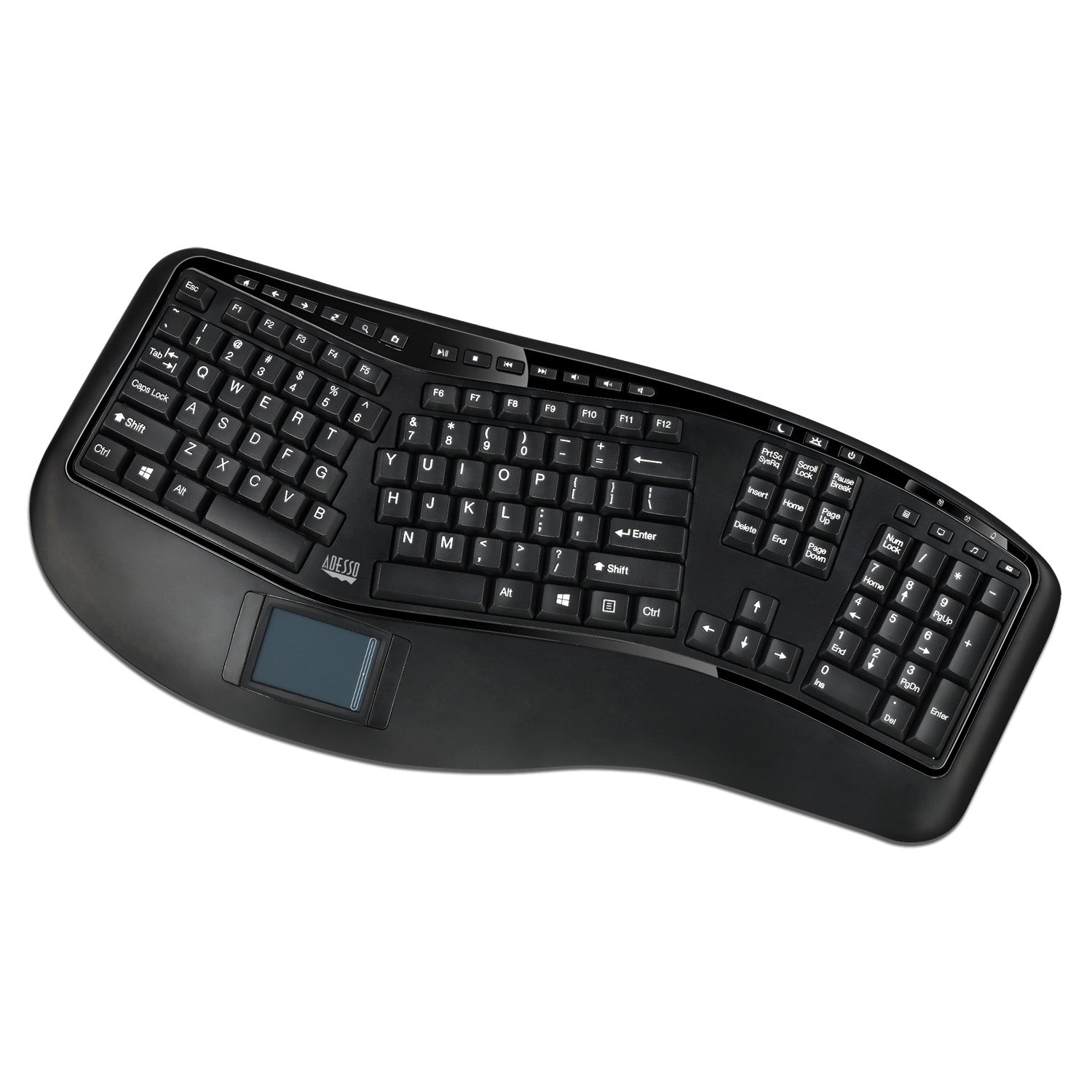 Adesso WKB-4500UB 2.4 RF Wireless Ergo 104 Keyboard Glidepoint TouchPad PalmRest