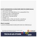 ADATA 32GB DDR5 5600MHz PC5-44800 SO-DIMM Laptop Memory CL46 1.1V