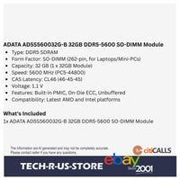 ADATA 32GB DDR5 5600MHz PC5-44800 SO-DIMM Laptop Memory CL46 1.1V