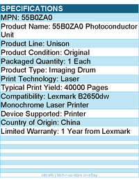 Lexmark 55B0ZA0 Photoconductor Unit - Imaging Drum - 1 Each