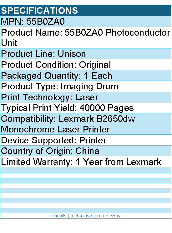 Lexmark 55B0ZA0 Photoconductor Unit - Imaging Drum - 1 Each
