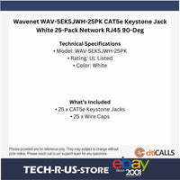 Wavenet WAV-5EKSJWH-25PK CAT5e Keystone Jack White 25-Pack Network RJ45 90-Deg