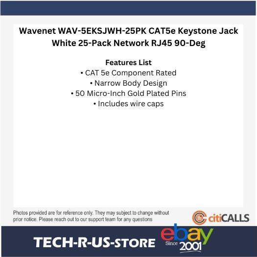 Wavenet WAV-5EKSJWH-25PK CAT5e Keystone Jack White 25-Pack Network RJ45 90-Deg