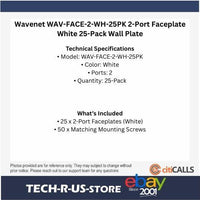 Wavenet WAV-FACE-2-WH-25PK 2-Port Faceplate White 25-Pack Wall Plate