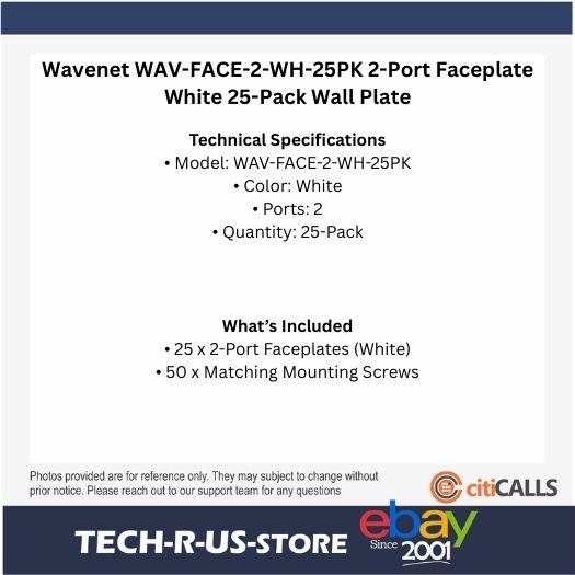Wavenet WAV-FACE-2-WH-25PK 2-Port Faceplate White 25-Pack Wall Plate
