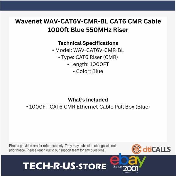 Wavenet WAV-CAT6V-CMR-BL CAT6 CMR Cable 1000ft Blue 550MHz Riser