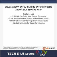 Wavenet WAV-CAT6V-CMR-BL CAT6 CMR Cable 1000ft Blue 550MHz Riser
