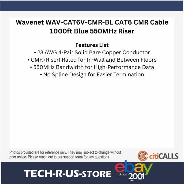 Wavenet WAV-CAT6V-CMR-BL CAT6 CMR Cable 1000ft Blue 550MHz Riser