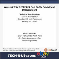 Wavenet WAV-5EPP24 24-Port CAT5e Patch Panel 1U 19" Rackmount Black