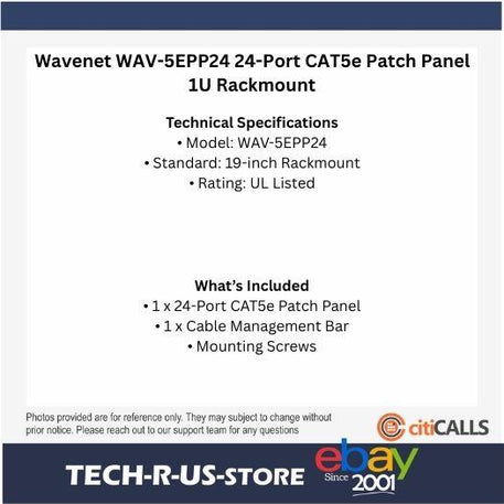 Wavenet WAV-5EPP24 24-Port CAT5e Patch Panel 1U 19" Rackmount Black