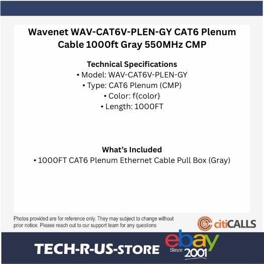 Wavenet WAV-CAT6V-PLEN-GY CAT6 Plenum Cable 1000ft Gray 550MHz CMP