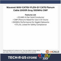 Wavenet WAV-CAT6V-PLEN-GY CAT6 Plenum Cable 1000ft Gray 550MHz CMP