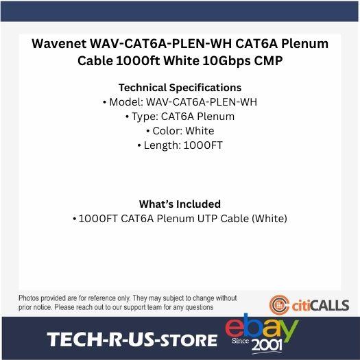 Wavenet WAV-CAT6A-PLEN-WH CAT6A Plenum Cable 1000ft White 10Gbps CMP