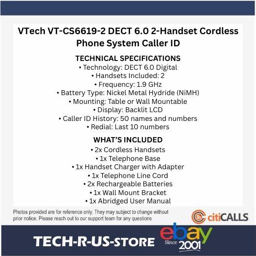 VTech VT-CS6619-2 DECT 6.0 2-Handset Cordless Portable Phone System Caller ID