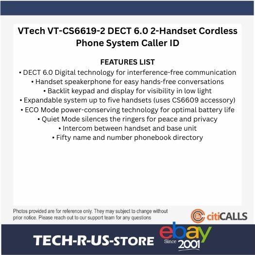 VTech VT-CS6619-2 DECT 6.0 2-Handset Cordless Portable Phone System Caller ID