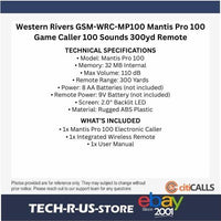 Western Rivers GSM-WRC-MP100 Mantis Pro 100 Game Caller 100 Sounds 300yd Remote
